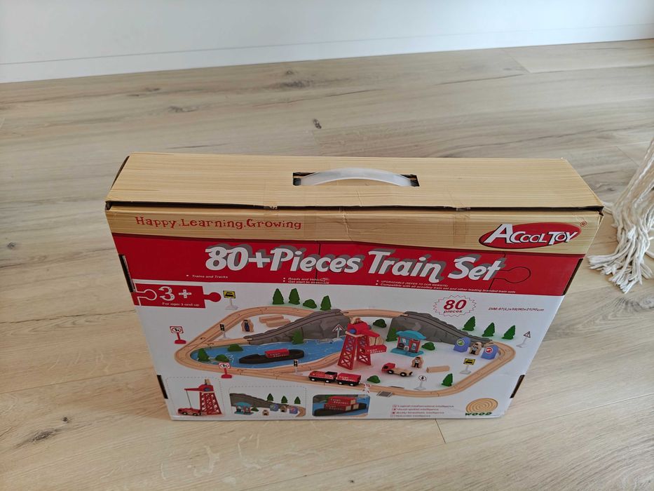 80 деталей+поезд, Новая! Детская деревянная железная дорога игра для д