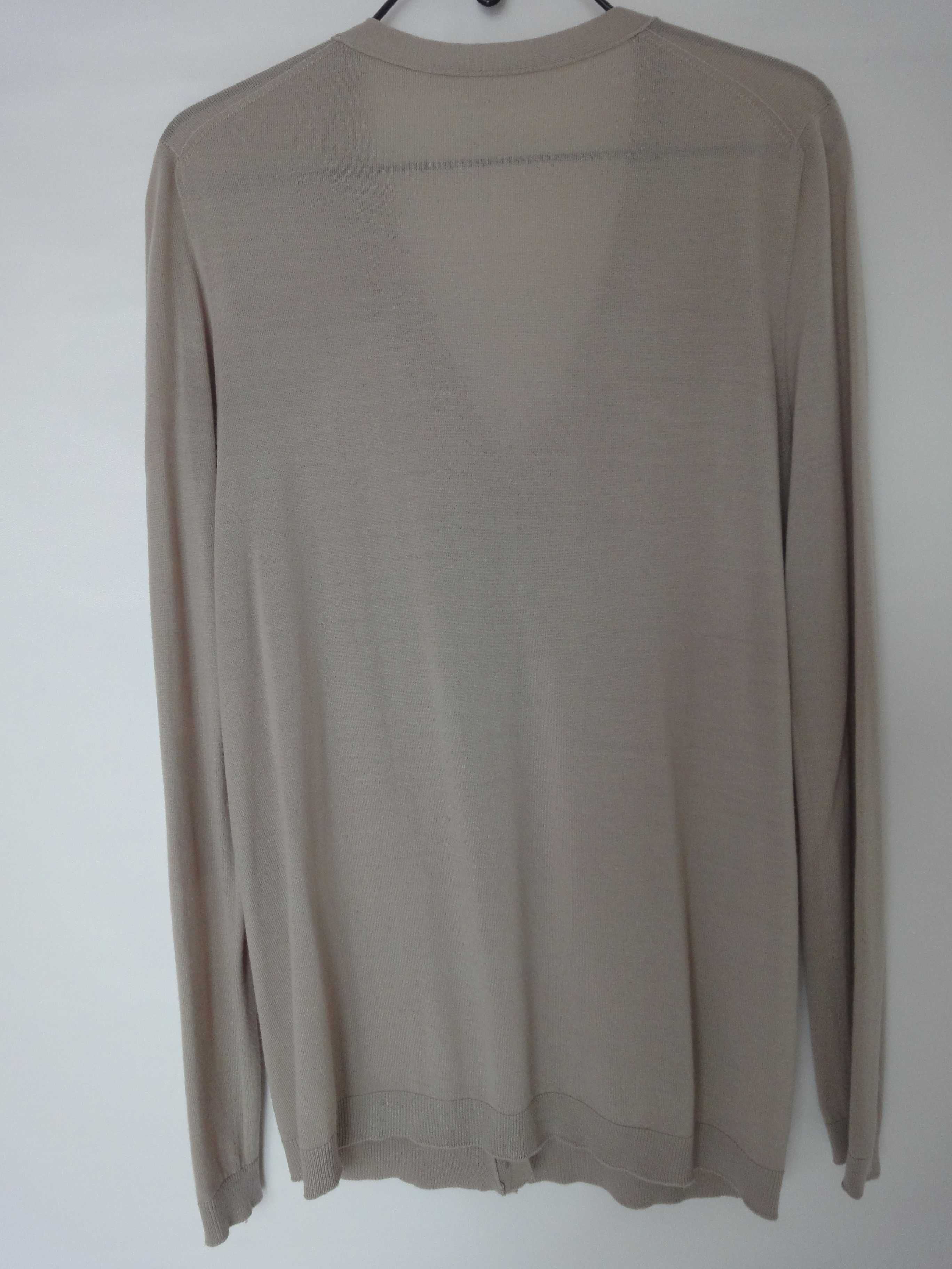 Kardigan sweter rozpinany damski  beżowy BENETTON – 100% merynos 40