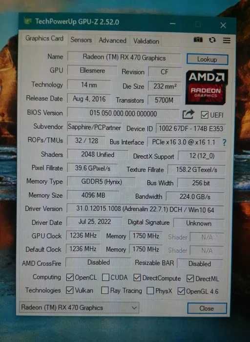 Видеокарта Sapphire Radeon RX 470 4gb(обмен на телефон)