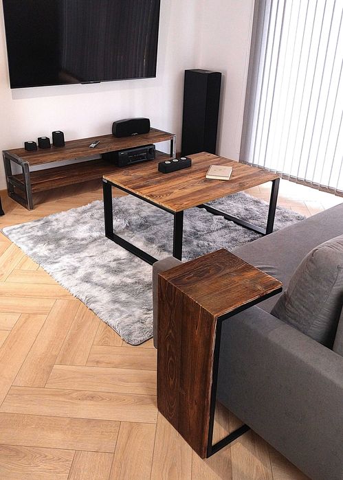 Stolik kawowy loft – stare drewno + stal, transport gratis