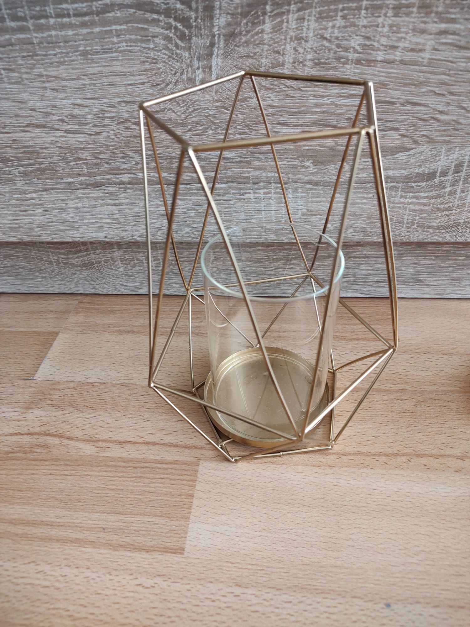 Zestaw świeczników złotych geometrycznych wesele dekoracja loftowe