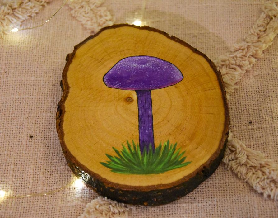 Drewniane, ręcznie malowane podkładki, ozdoba, prezent, grzyb
