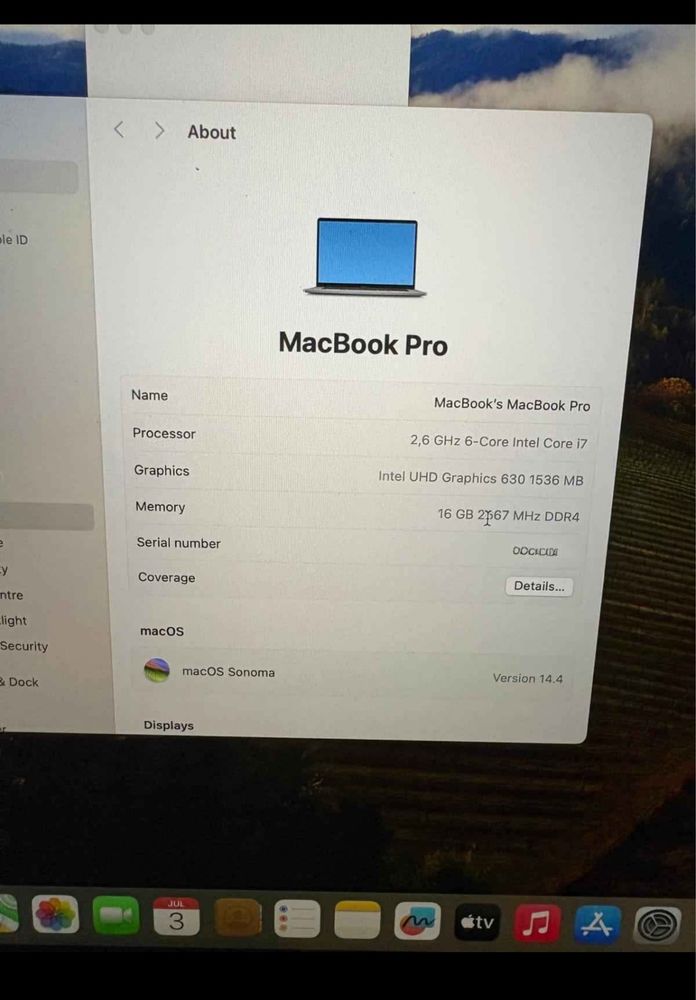 Macbook pro 16” 2019 i7 16gb 500ssd
