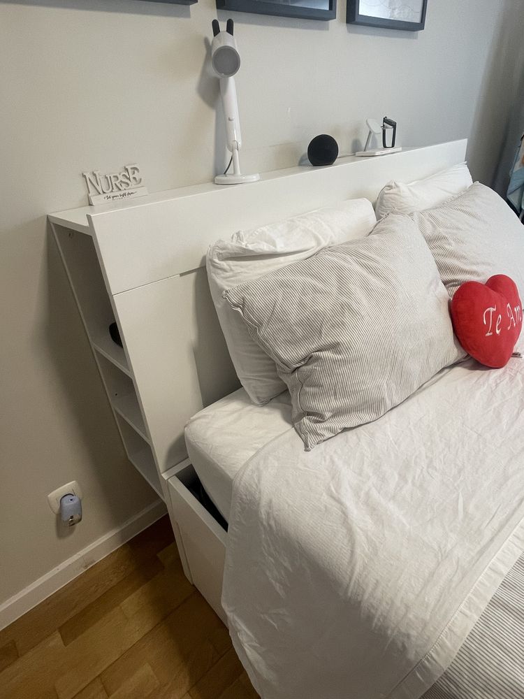 Brimnes Cama 140x200 com arrumação+ cabeceira e colchão