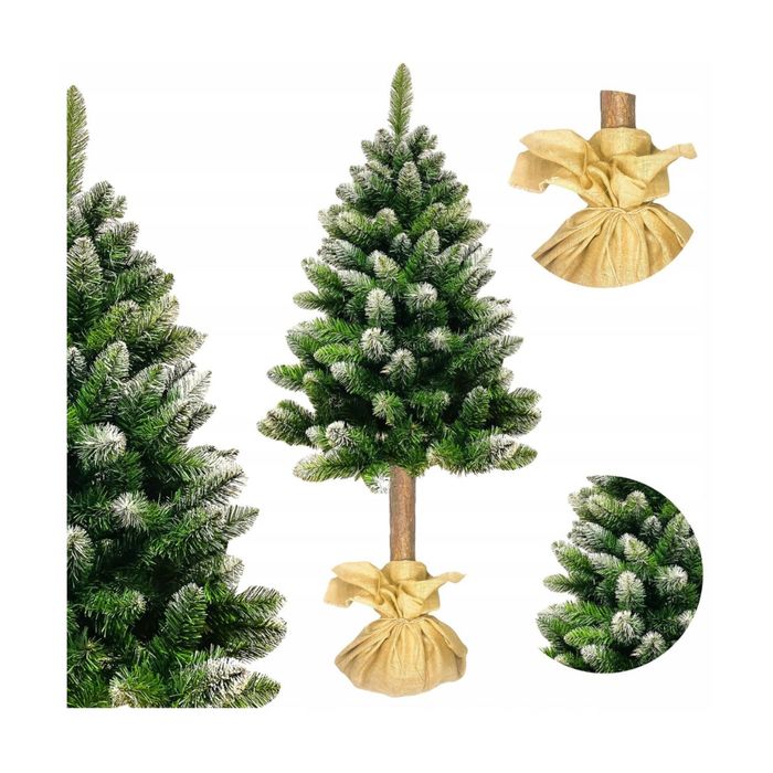 Choinka Sztuczna Na Pniu Piękna Sosna Diamentowa Gęsta Ośnieżona 180Cm