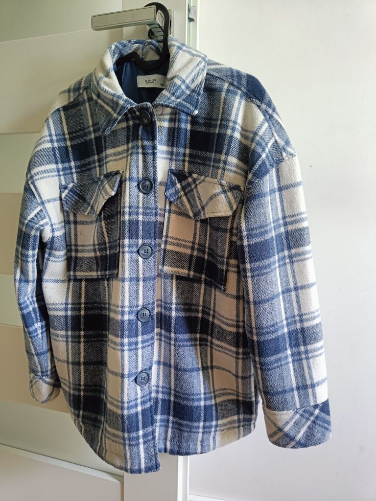 Płaszcz w kratę gruba koszula Reserved XS domieszka wełny