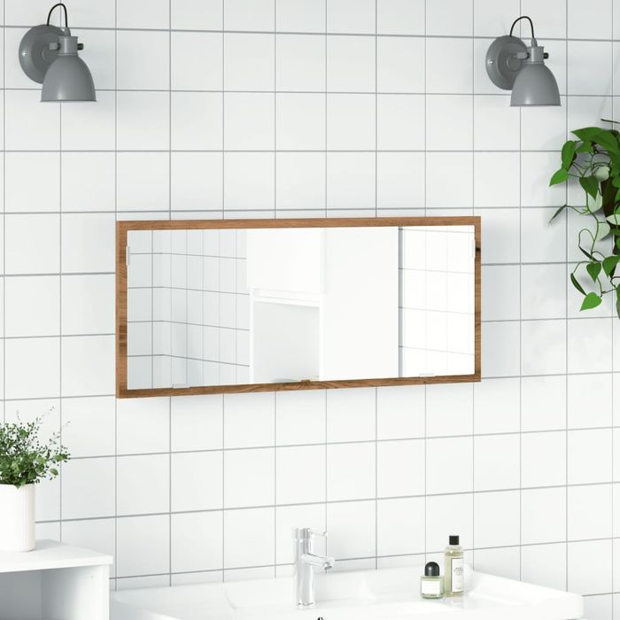 vidaXL Lustro łazienkowe z LED, dąb artisan, 100x8,5x37 cm