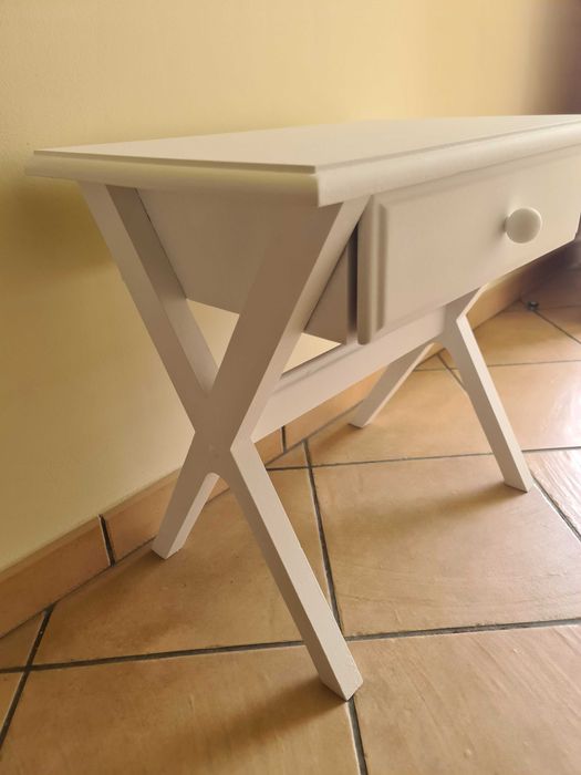 Mesa Cabeceira Apoio Móvel Mesinha Branca em Madeira - Wood Table