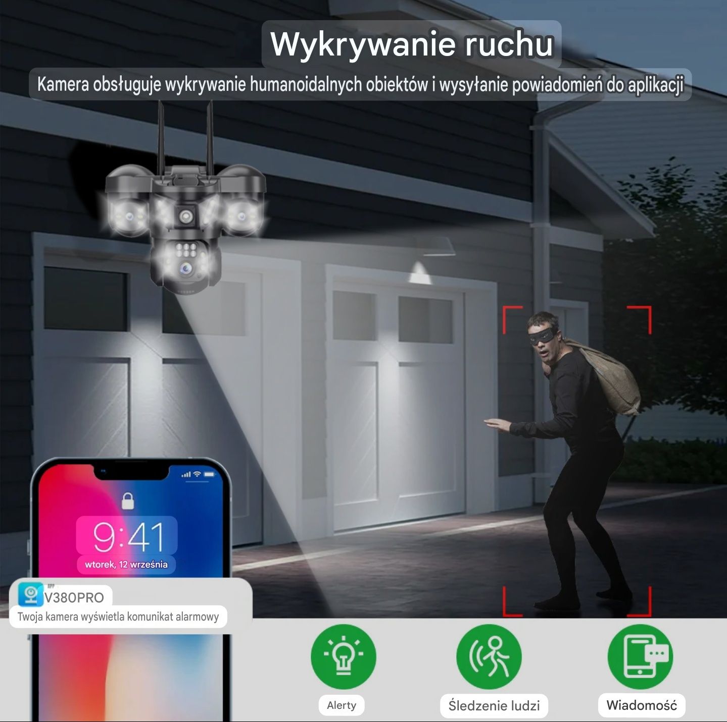 Kamera WIFI z 3 obiektywami 15MP Obrotowa IP66