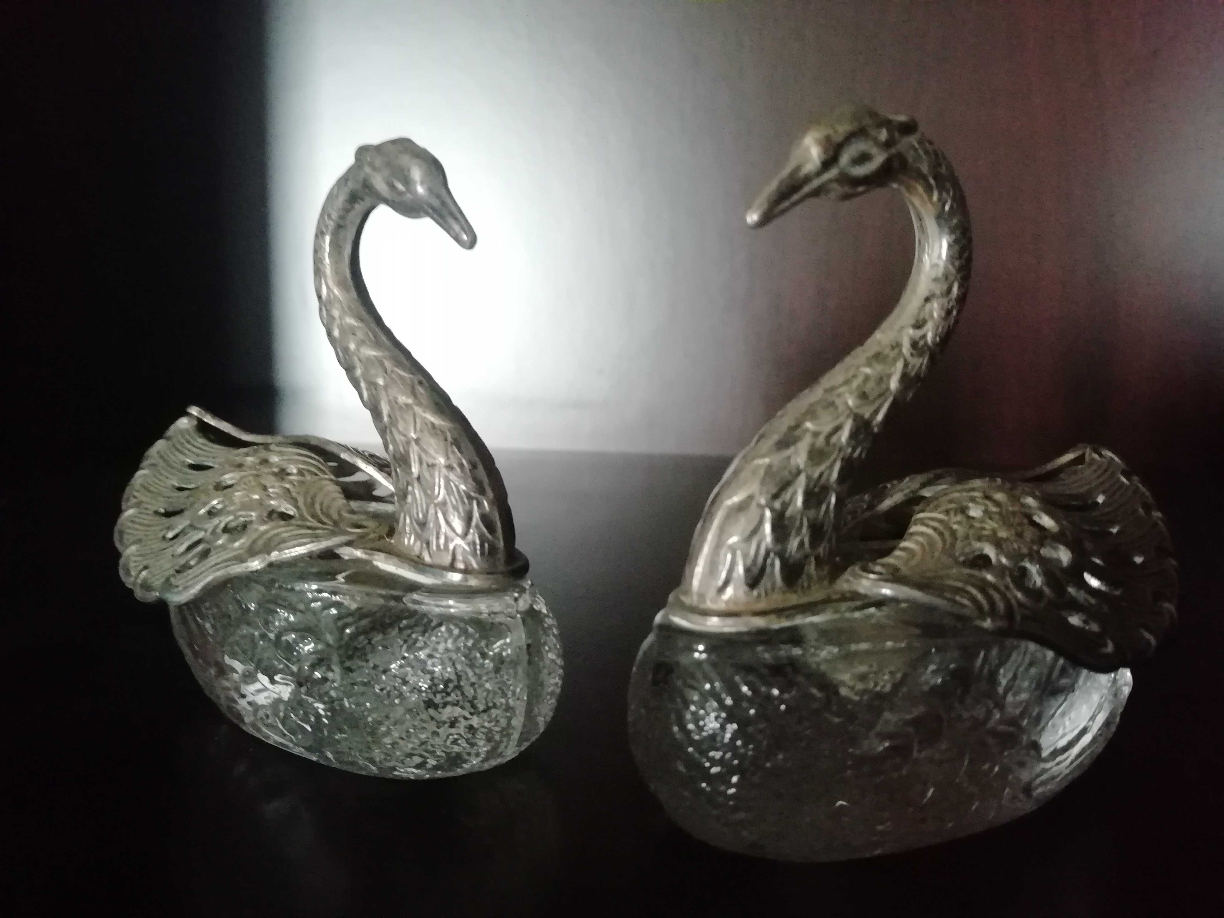 Cisnes - Saleiro e pimenteiro em cristal e prata antiga
