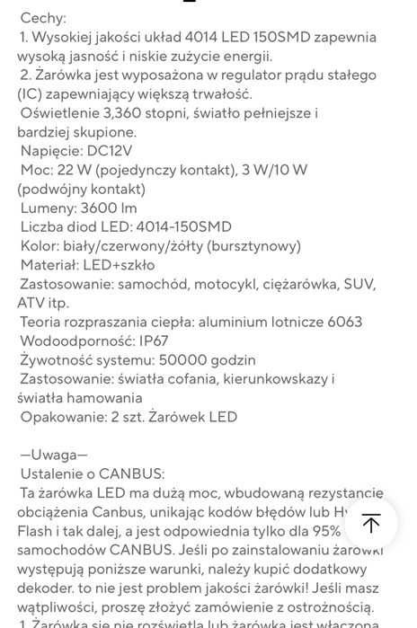 Żarówki LED P21/5W 2x 1157 BAY15D Canbus czerwone, stop, mocne