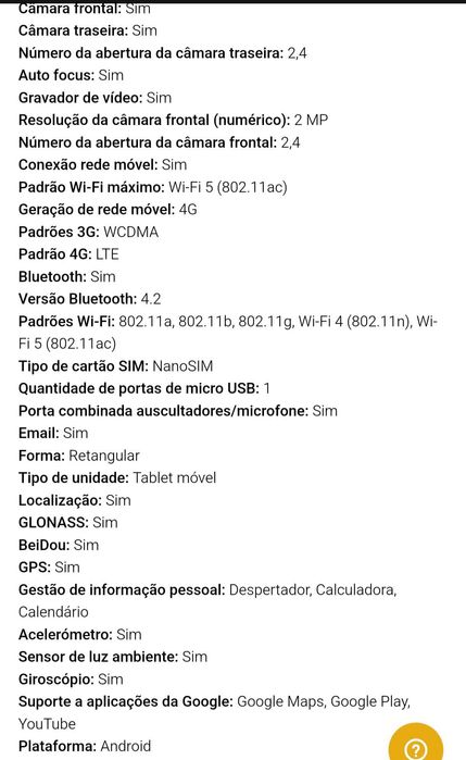 Tablet Huawei T5 4/64GB faz chamadas, excelente estado,caixa,312€ Fnac