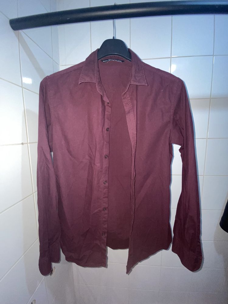 Camisa Slim fit Bordô Bershka