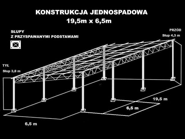 Konstrukcja skręcana wiata rolna garaż 19,5x 6,5m Hala Magazyn Blaszak