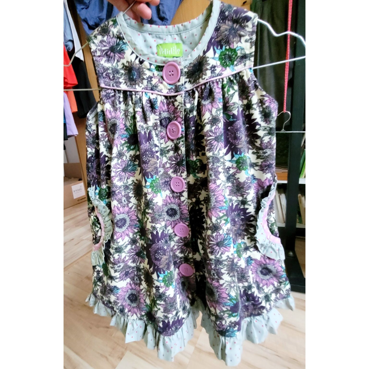 Petit Lilo 98cm 3 lata - unikatowa sztruksowa sukienka
