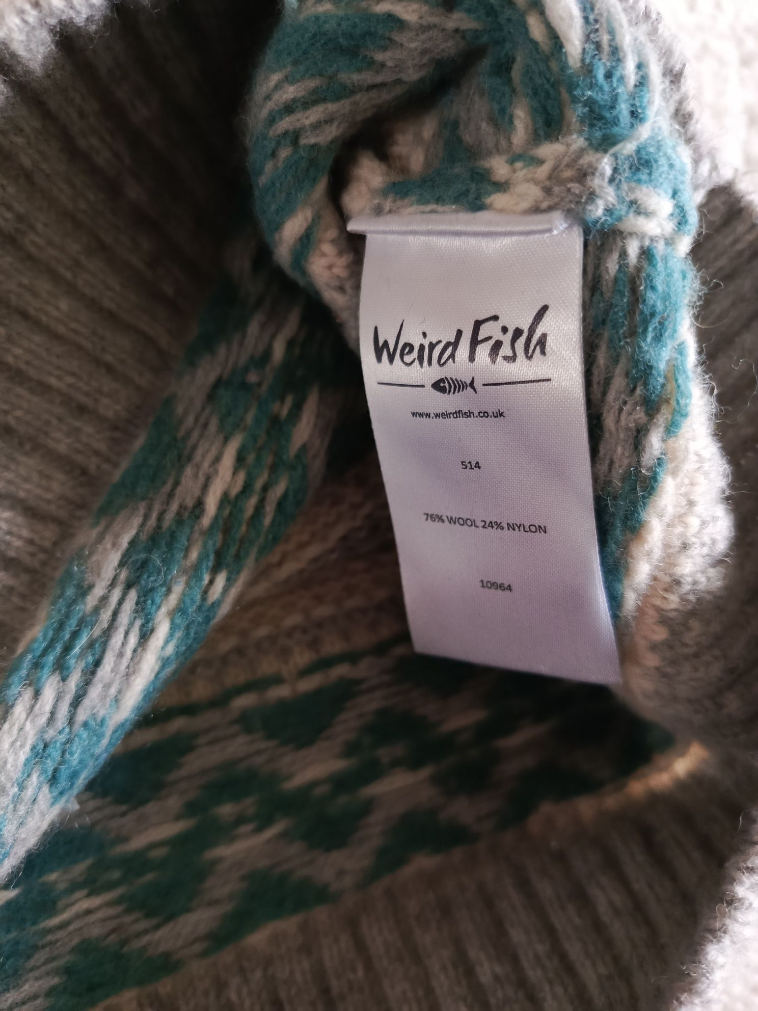 Weird Fish sweter wełniany paski szary miękki gruby ciepły norweski wz