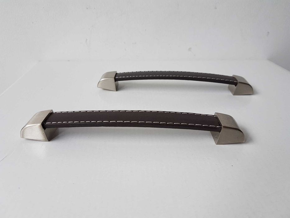Nowy skórzany uchwyt meblowy rączka Kolor brąz Chrom x 2szt 18,5cm