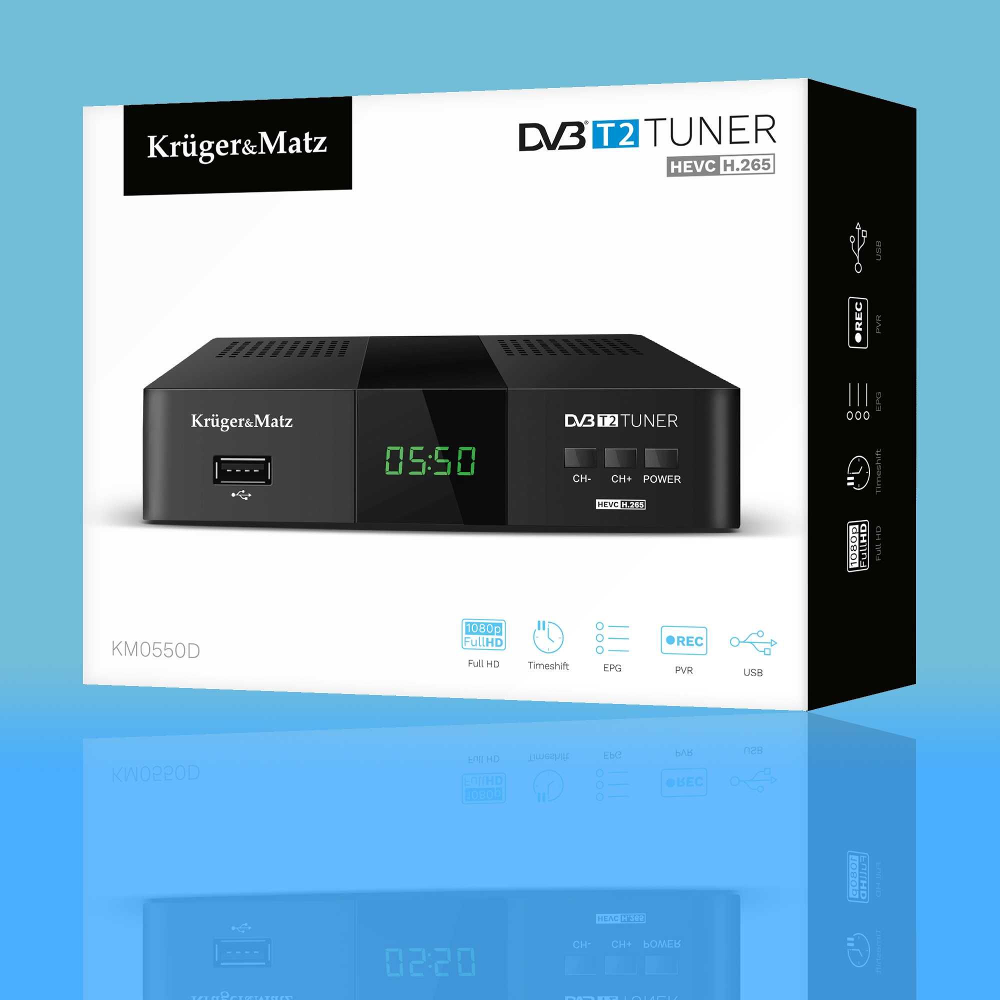 Tuner dekoder DVB-T2 H.265 HEVC Kruger&Matz