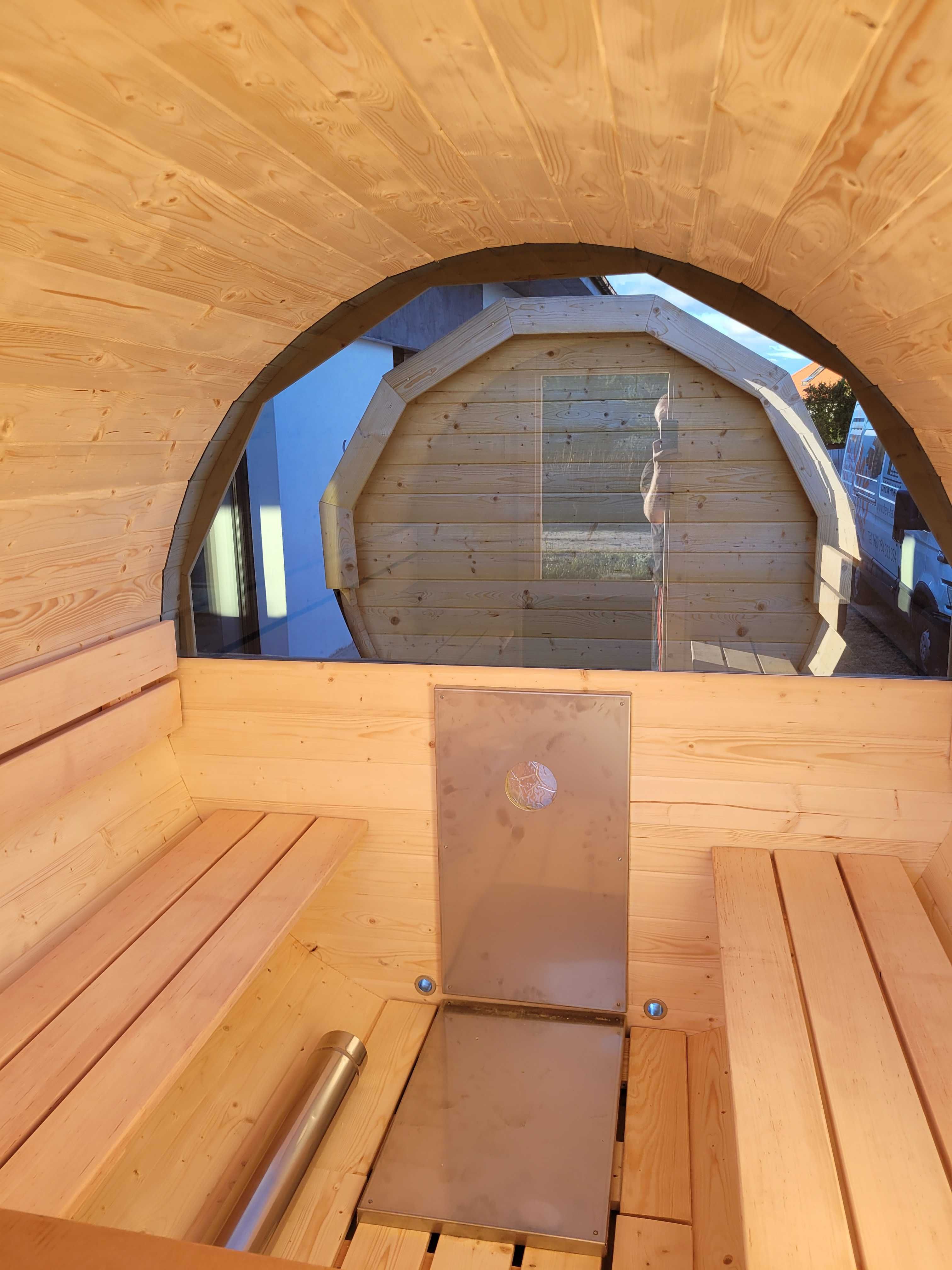 sauna ogrodowa 280cm+przedsionek*DREWNO lub PRĄD*panorama/pół panorama