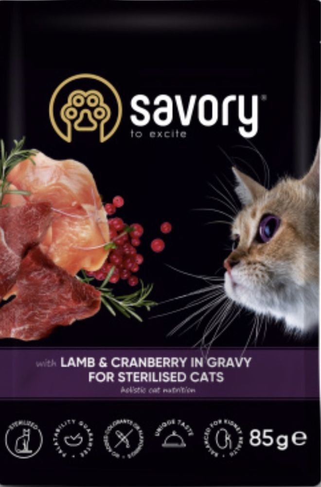Влажный корм 22 шт Savory для стерилизованных кошек, ягненок с клюквой