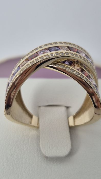 Nowy złoty pierścionek szeroki sygnet kolorowe cyrkonie okazały p. 585