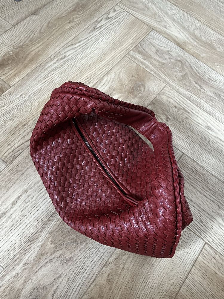 Torebka pleciona hobo bag bordowa duza L na ramię