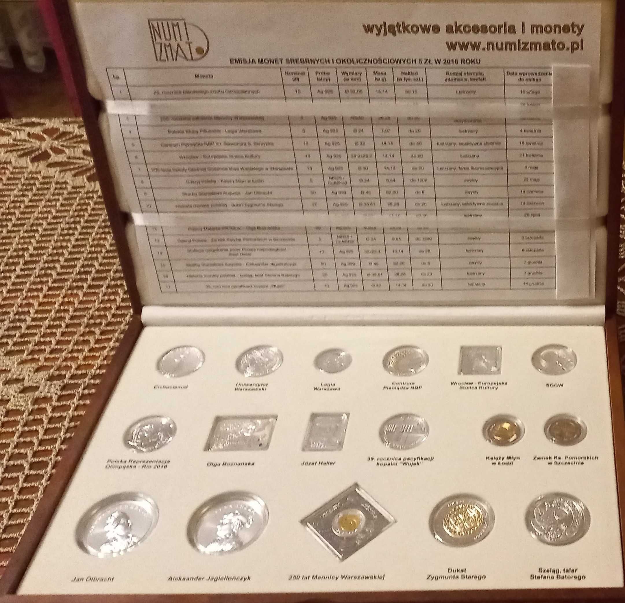 Komplet monet 5/10/20/50 zł w srebrze 2016 r.w eleganckiej  kasecie