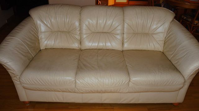Skórzana sofa 3 osobowa firmy KLER. Bez spania. Używana. Fotel GRATIS.