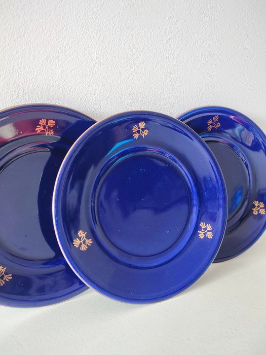 Talerzyki deserowe kobaltowe Tułowice 17cm PRL