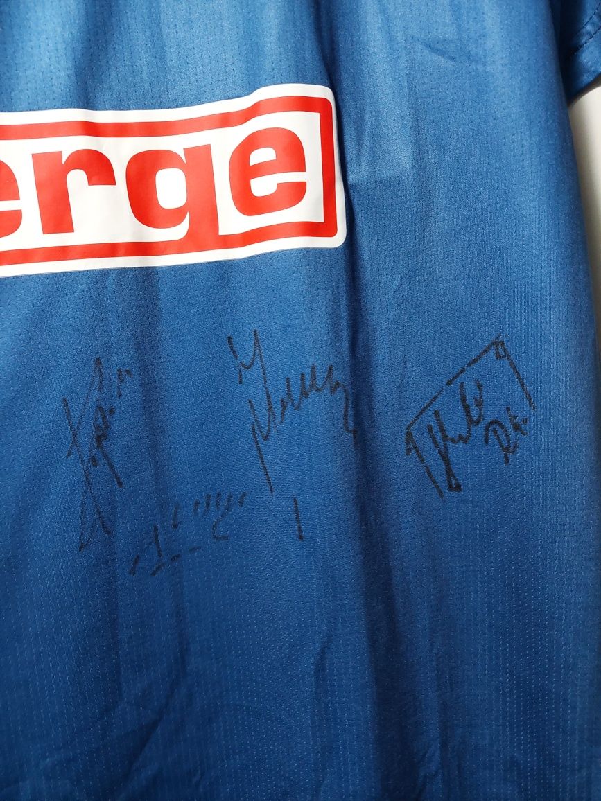 Koszulka retro Lech Poznań z autografami – rozmiar L – nowa z m