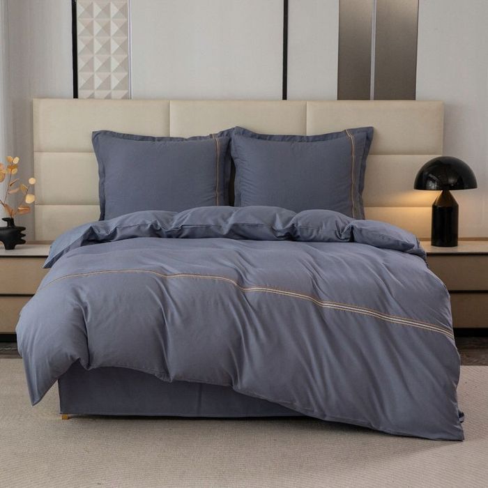 Pościel 140x200/2cz poszewki 70x80 gładka z Haftem Lumera komplet Szar