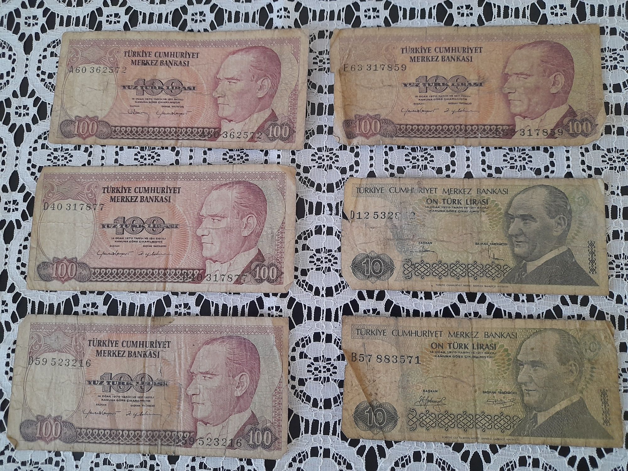 Zestaw banknotów liry tureckie 1970 r.