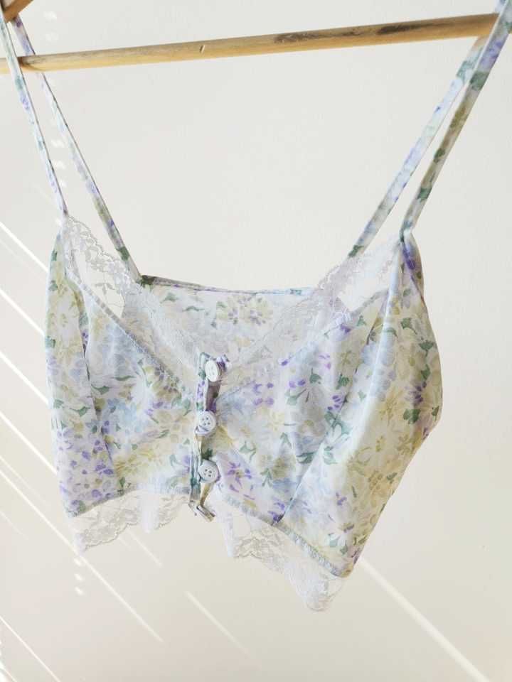 Koronkowy bralet vintage w kwiatowy wzór 34/36