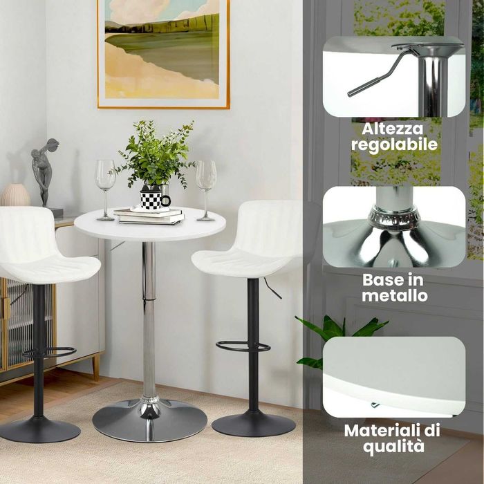 Wysoki Stolik Kawowy Brigros WeHome 60 cm, Biały, Okrągły, Barowy