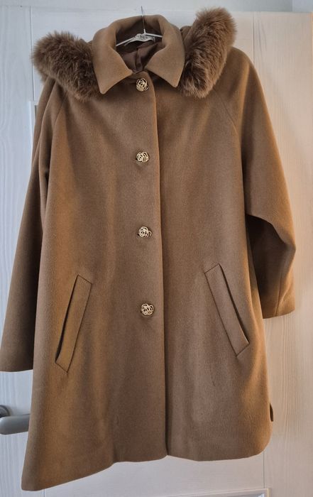 Płaszcz do kolan wełna i angora XL XXL 44 46