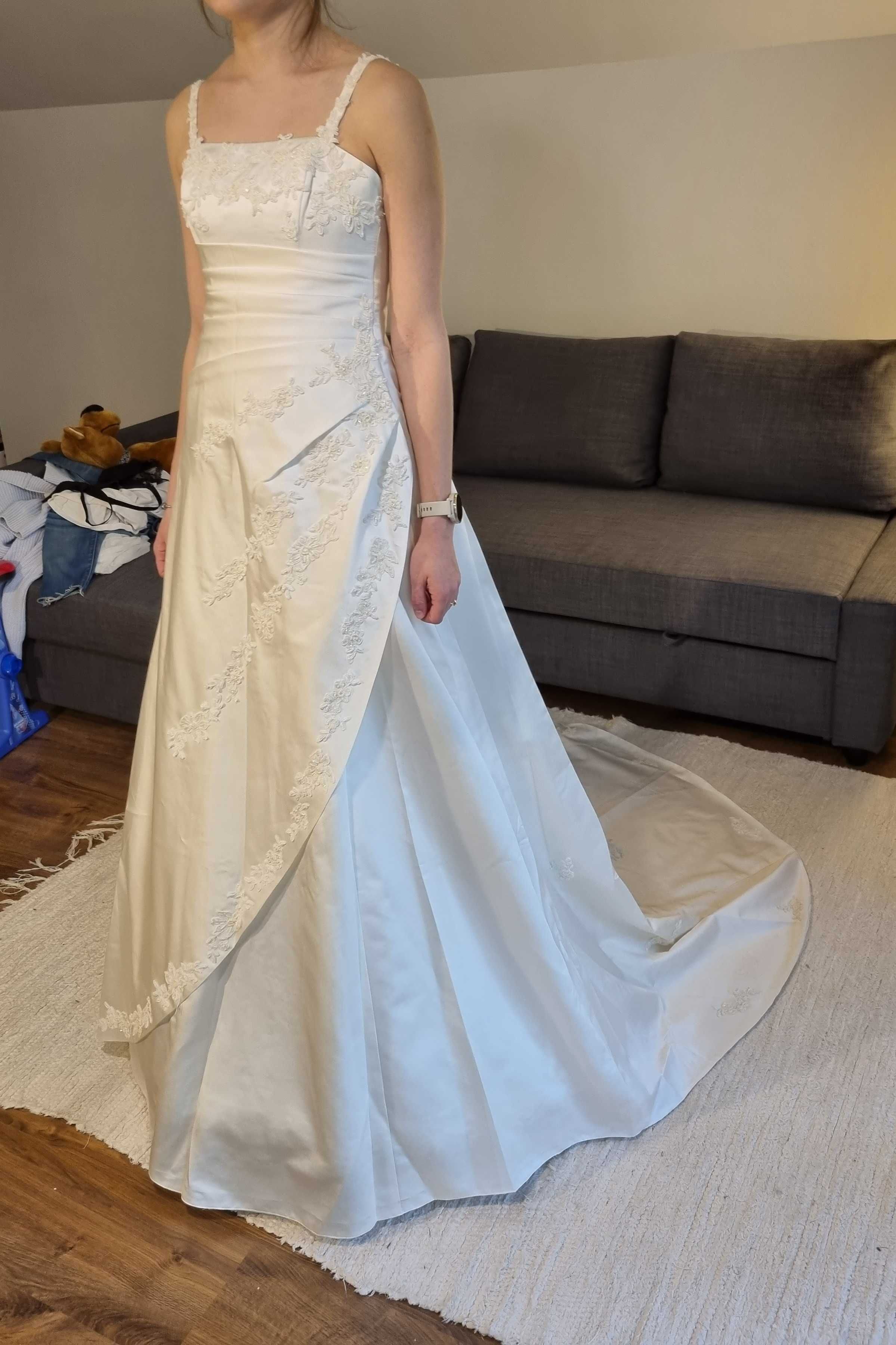 Suknia ślubna ecru 36 38 dla wysokiej