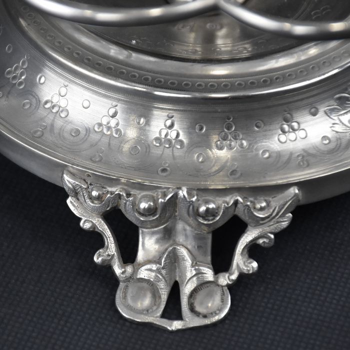 Galheteiro rotativo em prata Porto Coroa, 2 recipientes em vidro