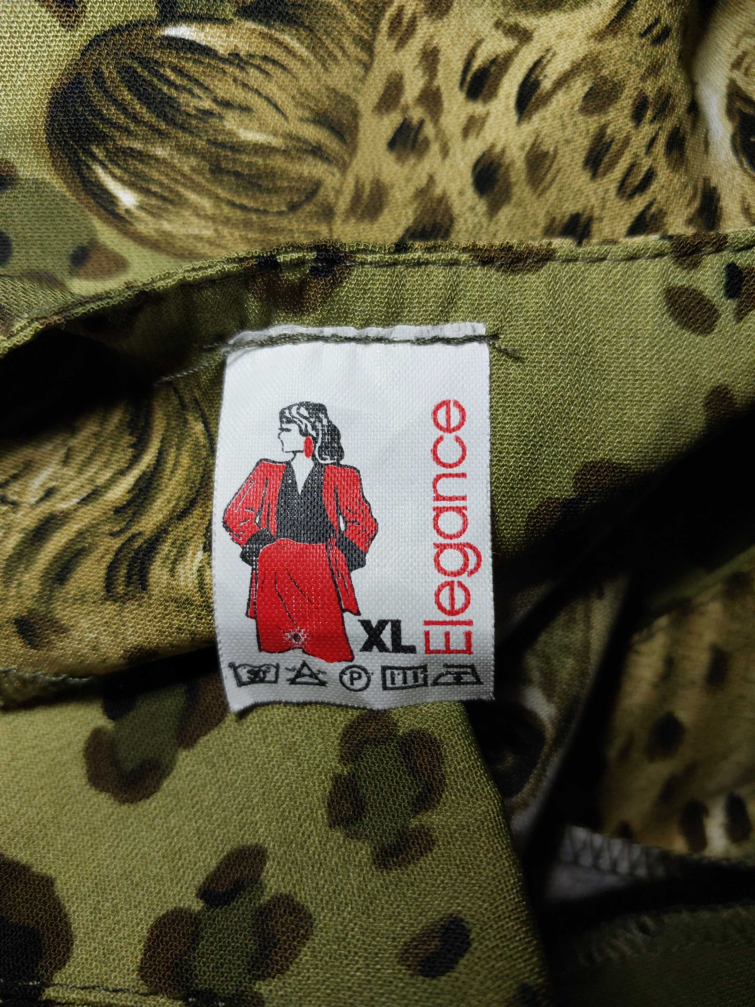 Piękna zielona koszula z nadrukiem dzikie koty, lamparty, XL