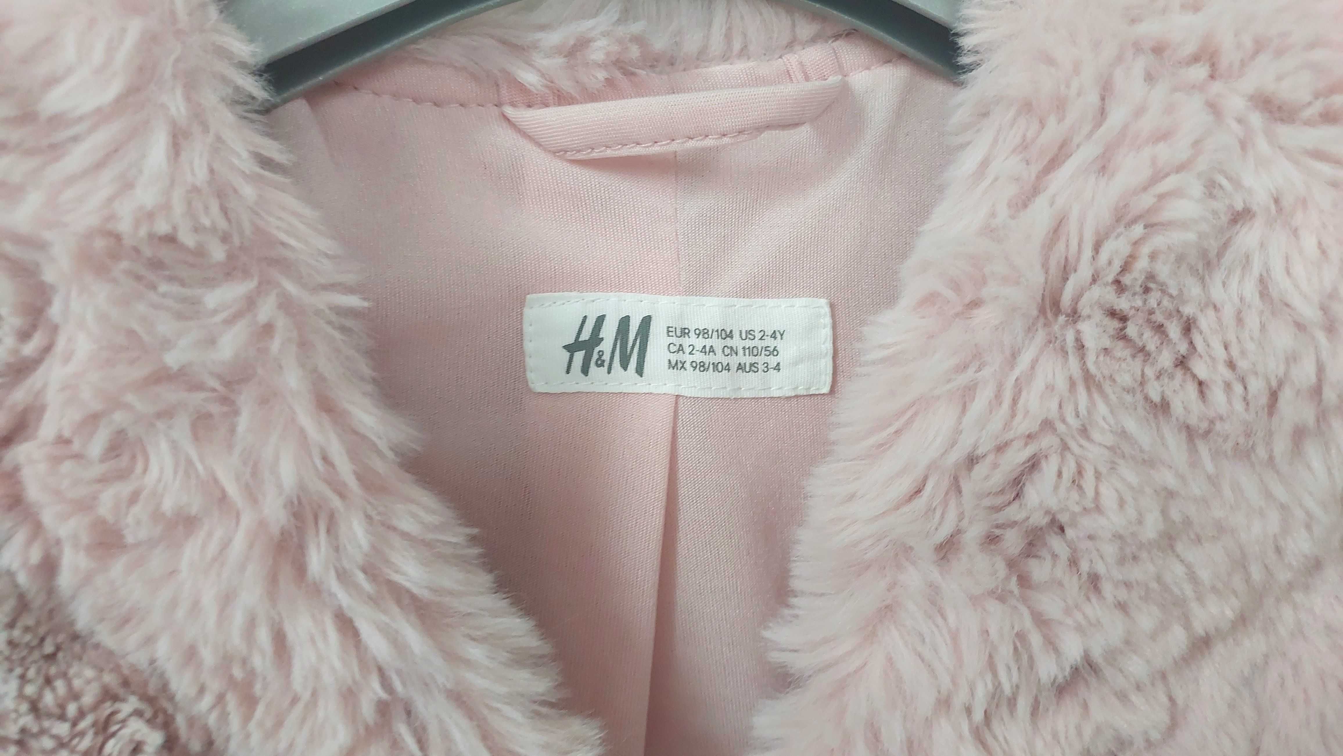 kurteczka pudrowy róż, H&M, 98-104, futerkowa