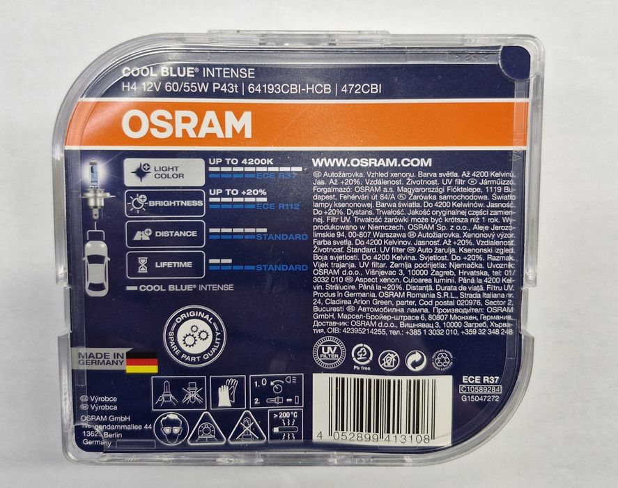 Żarówki Samochodowe H4 Osram Cool Blue Intense DUO BOX 2 Sztuki 4200k