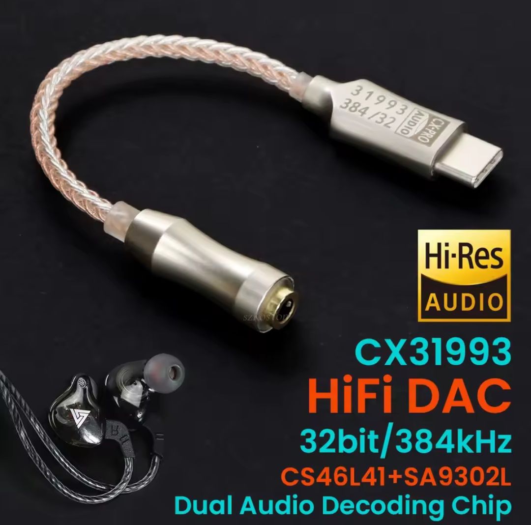 DAC Wzmacniacz Słuchawkowy CX31993 USB C/3.5mm Transparen/Blue