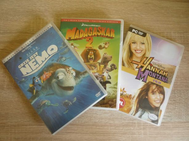 Filmy na DVD 3szt. Gdzie jest Nemo, Madagaskar 2, Hannah Montana