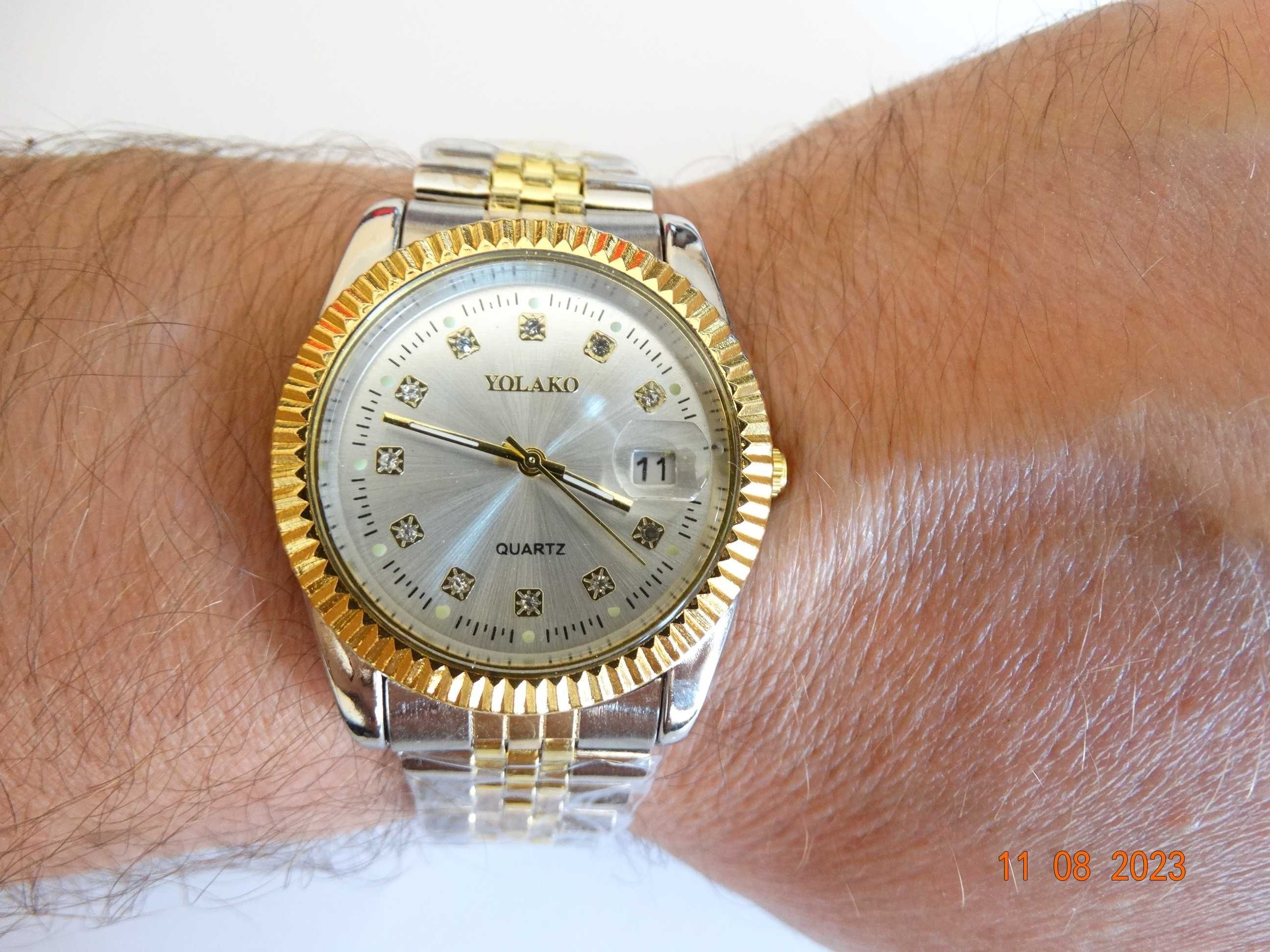 Zegarek damski męski srebrno złoty unisex bransoleta datownik z lupą