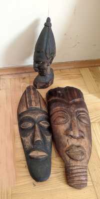 3 Maski Afrykańskie - FIGURA MASKA Afryka Rzeźba kobiety  drewniana