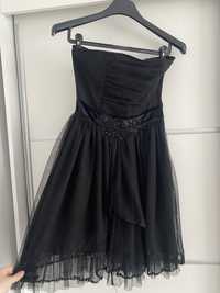Czarna sukienka bez ramion tiulowa 38M Naf Naf