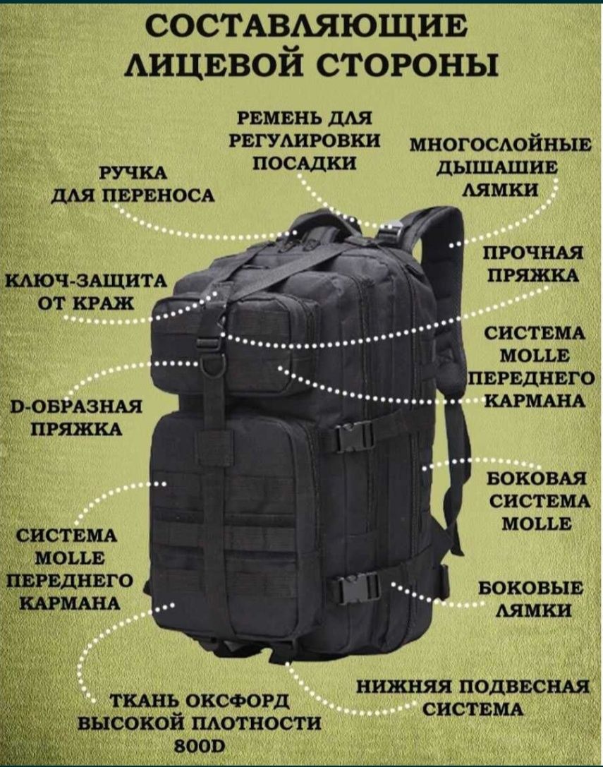 Тактичний рюкзак Tactic 1000D для військових,  Колір: чорний
