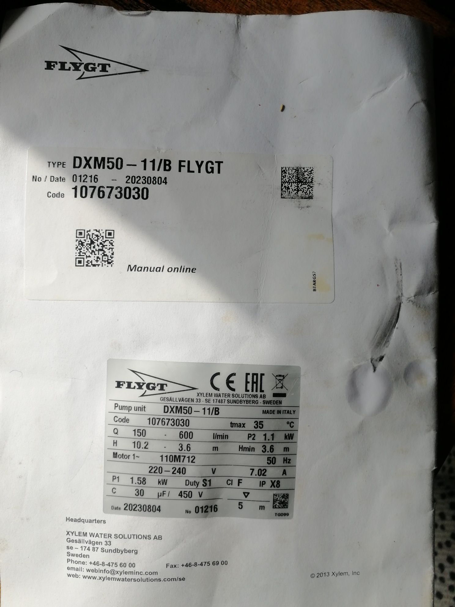 Pompa profesjonalna Flygt dxm50-11/b odwadnianie