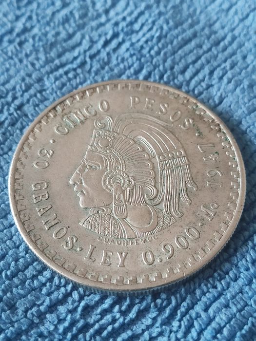 Piękna Srebrna Moneta 5 Peso Meksyk 1949