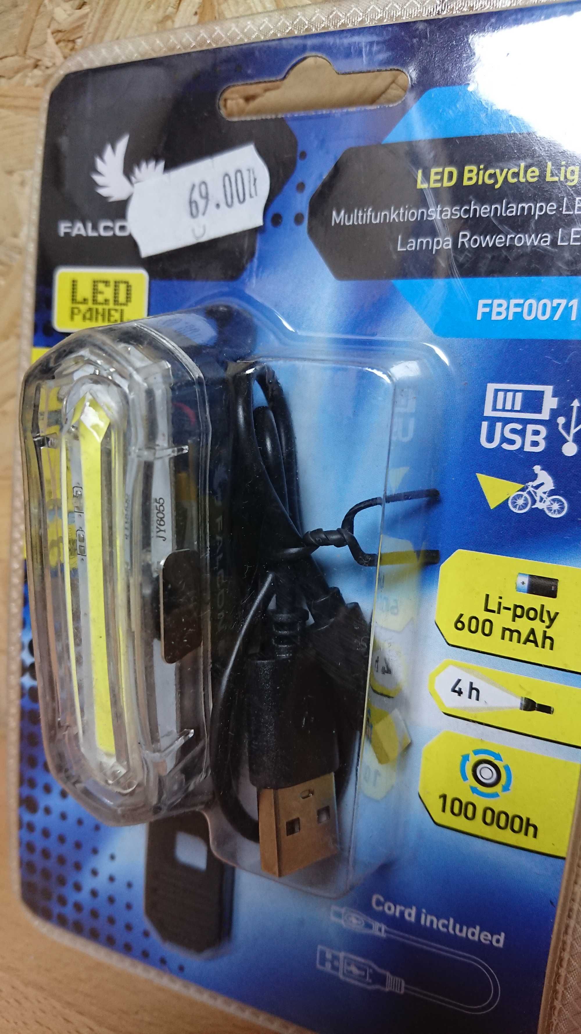 Lampka przednia FALCON EYE 52 lumeny ładowana na usb NOWA