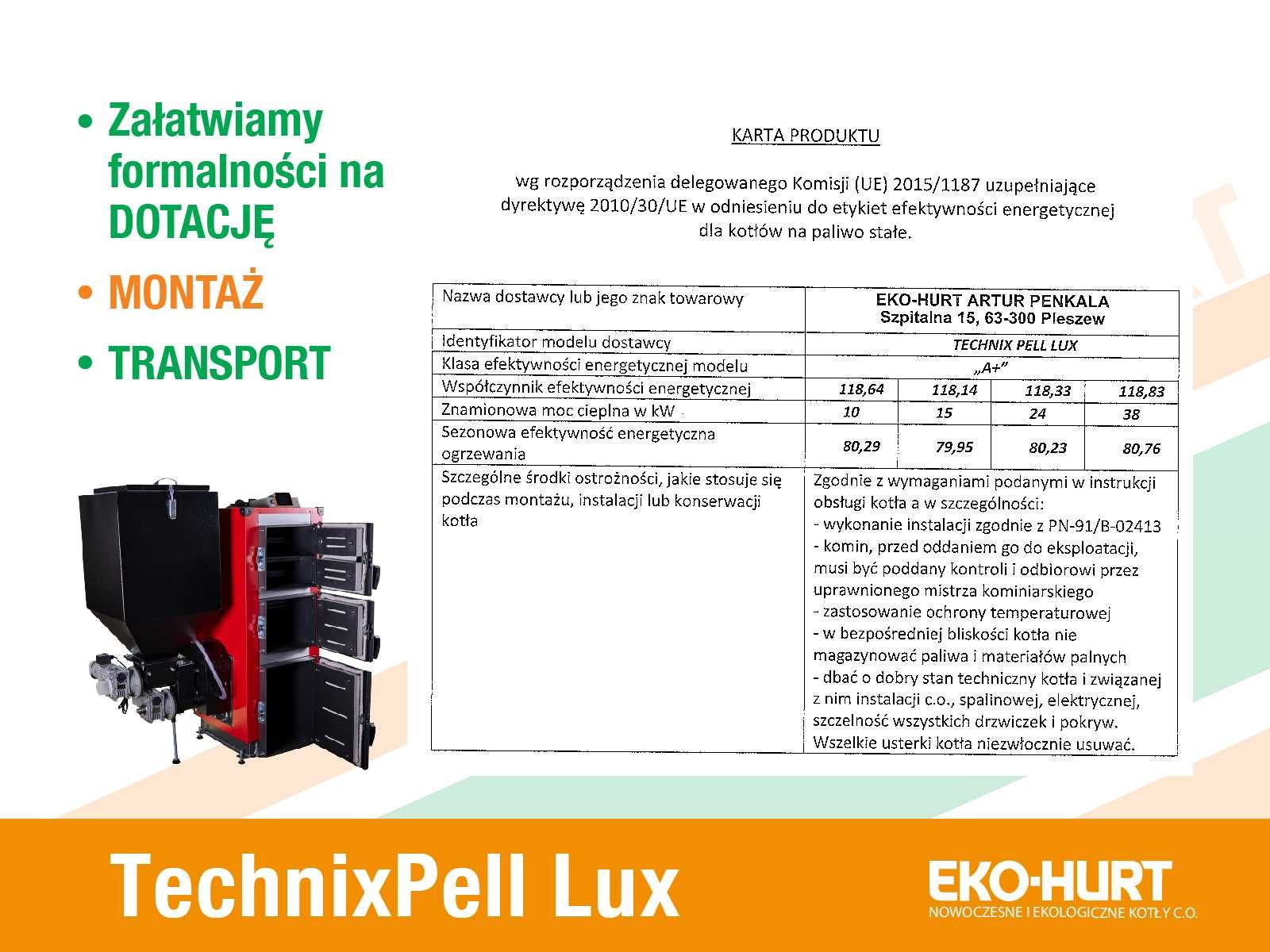 Kocioł TechnixPell Lux na pellet 38kW z certyfikatem ECODESIGN ZUM